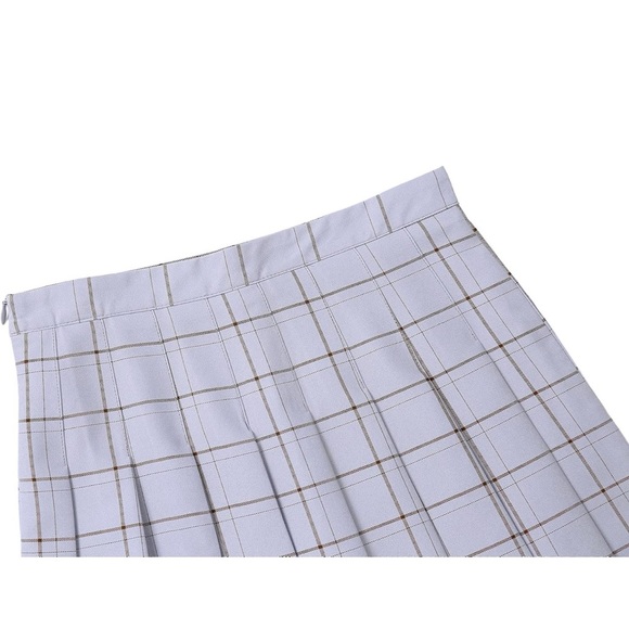 High Waisted A-line Pleated Skater Tennis Skirt Blue Gray Brown Stripe - Picture 5 of 10